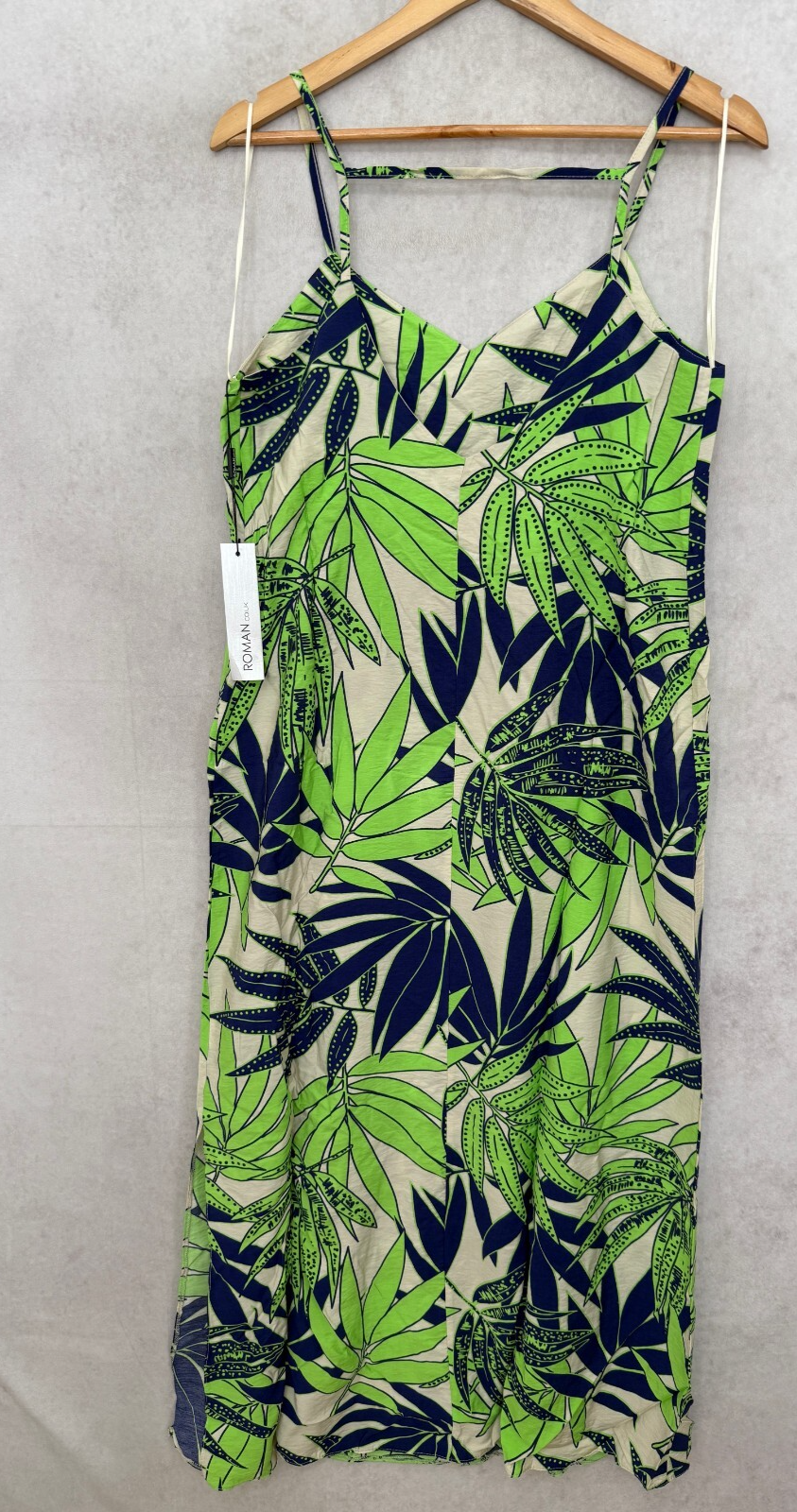 Roman Green Palm Print Strappy Dress Women's Size UK 12