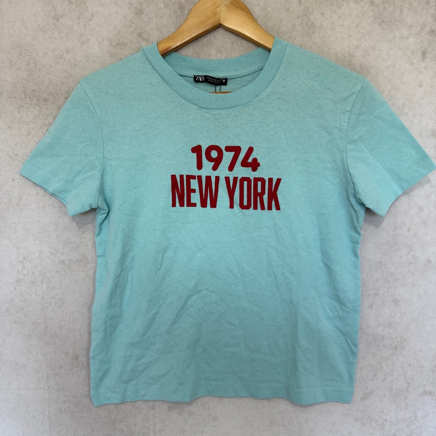 Zara Blue T-Shirt Graphic Short Sleeve Women's Size Medium