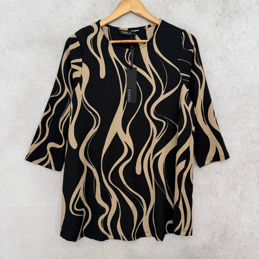 Evans Black Tunic Blouse 3/4 Sleeve Women's Size UK 16